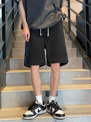 Wiaofellas vintage brown denim shorts men's American summer vibe high street half pants oversize trend olive green short jeans